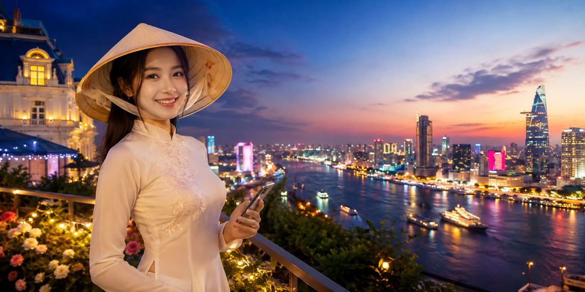 Người chơi đăng ký tại TP. Hồ Chí Minh với chén cà phê và lá nón truyền thống